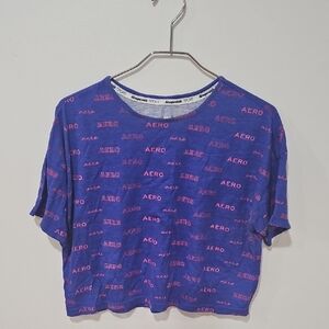 Aeropostale Blue and Purple Short Sleeve Graphic Crop Tee